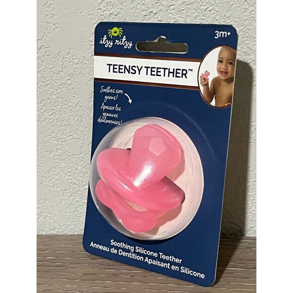 Pink Itzy Ritzy Teensy Teether Soother Food Grade Silicone Hollow Flexible 3mo+ - Picture 2 of 5
